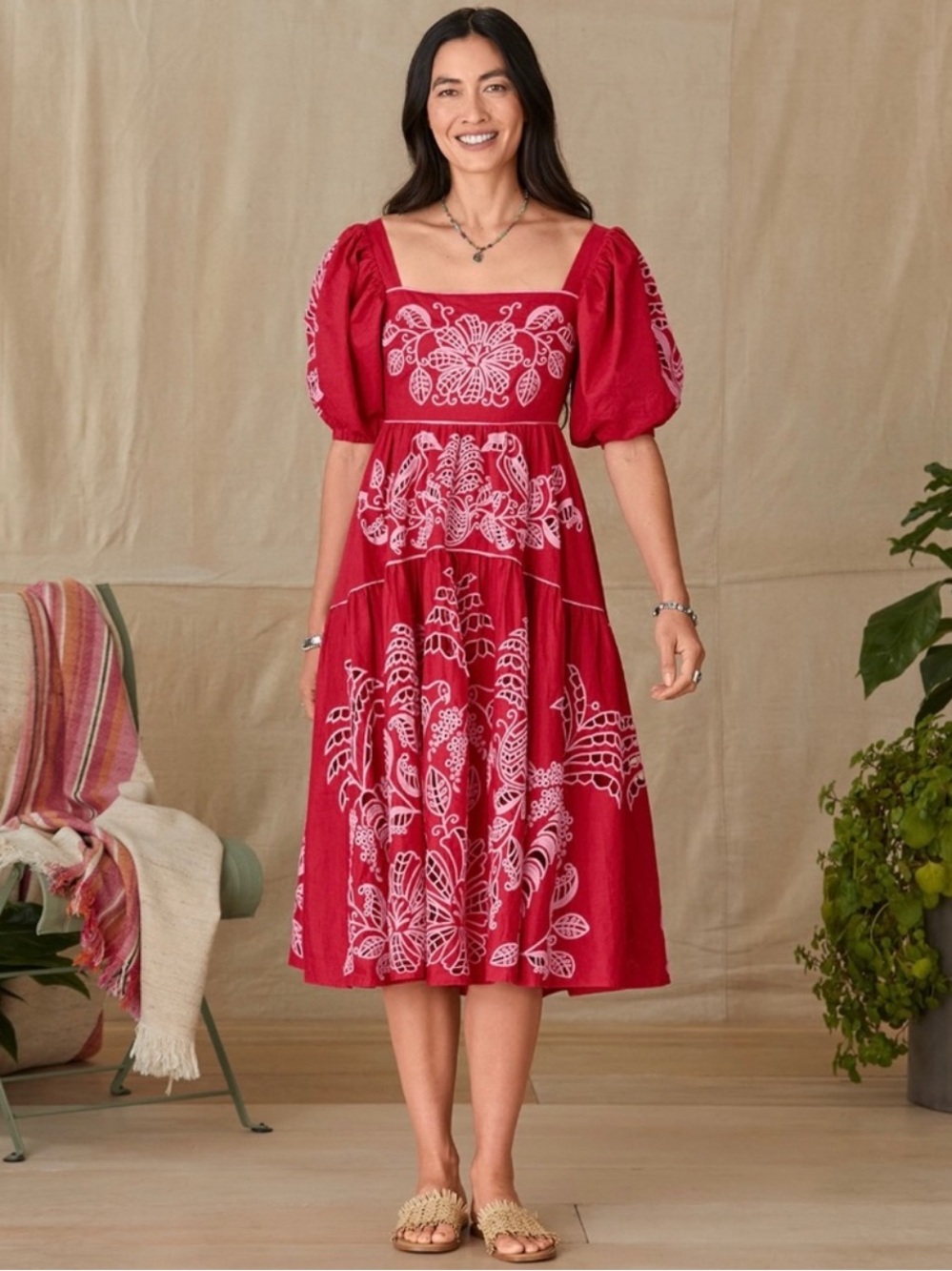 NWT Farm Rio Red Palm Tree Richelieu Midi Dress - Size S
